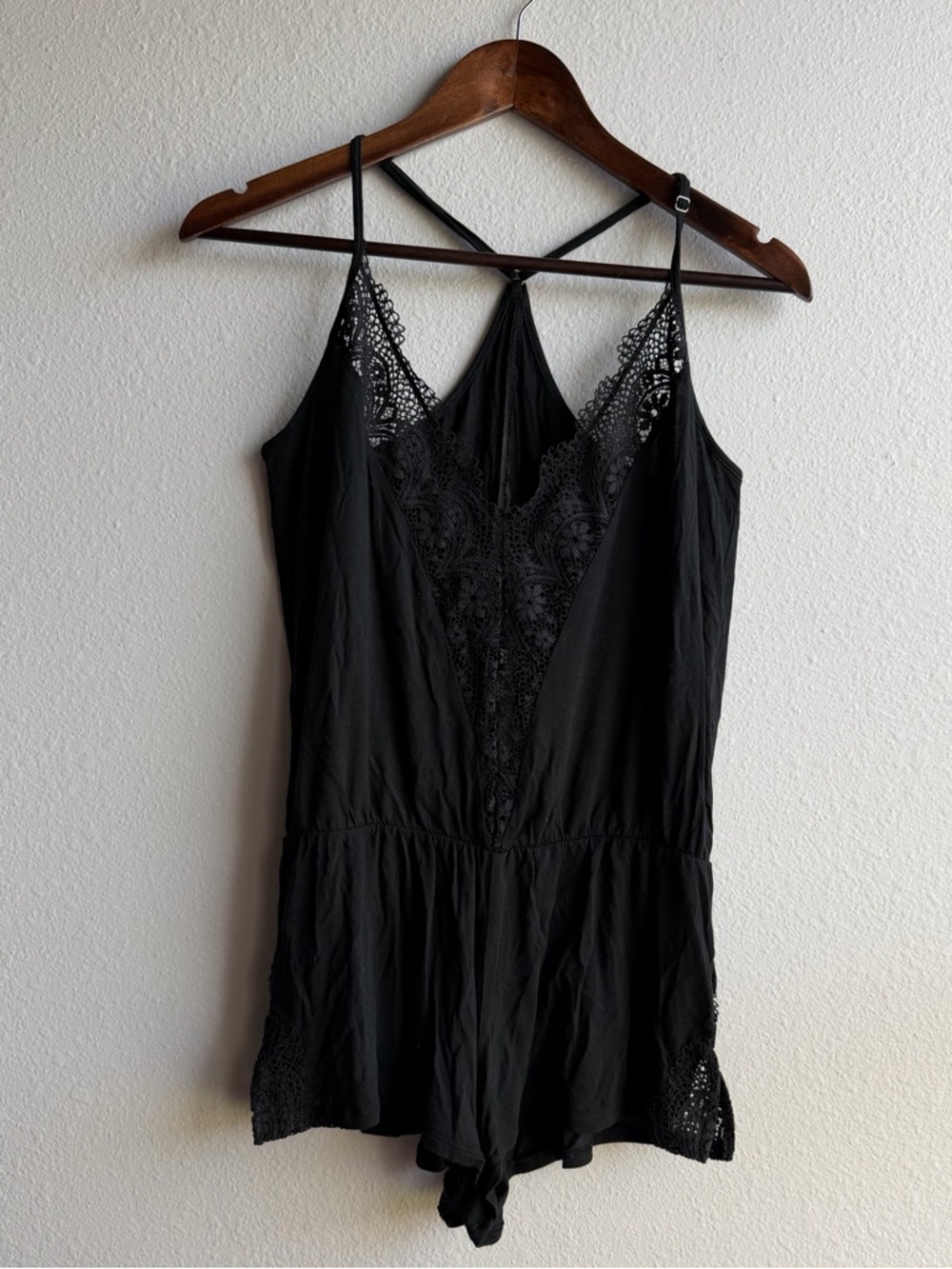 Victoria’s Secret Black Lace Trim Teddy Romper Sleepwear SP  Dark Coquette G